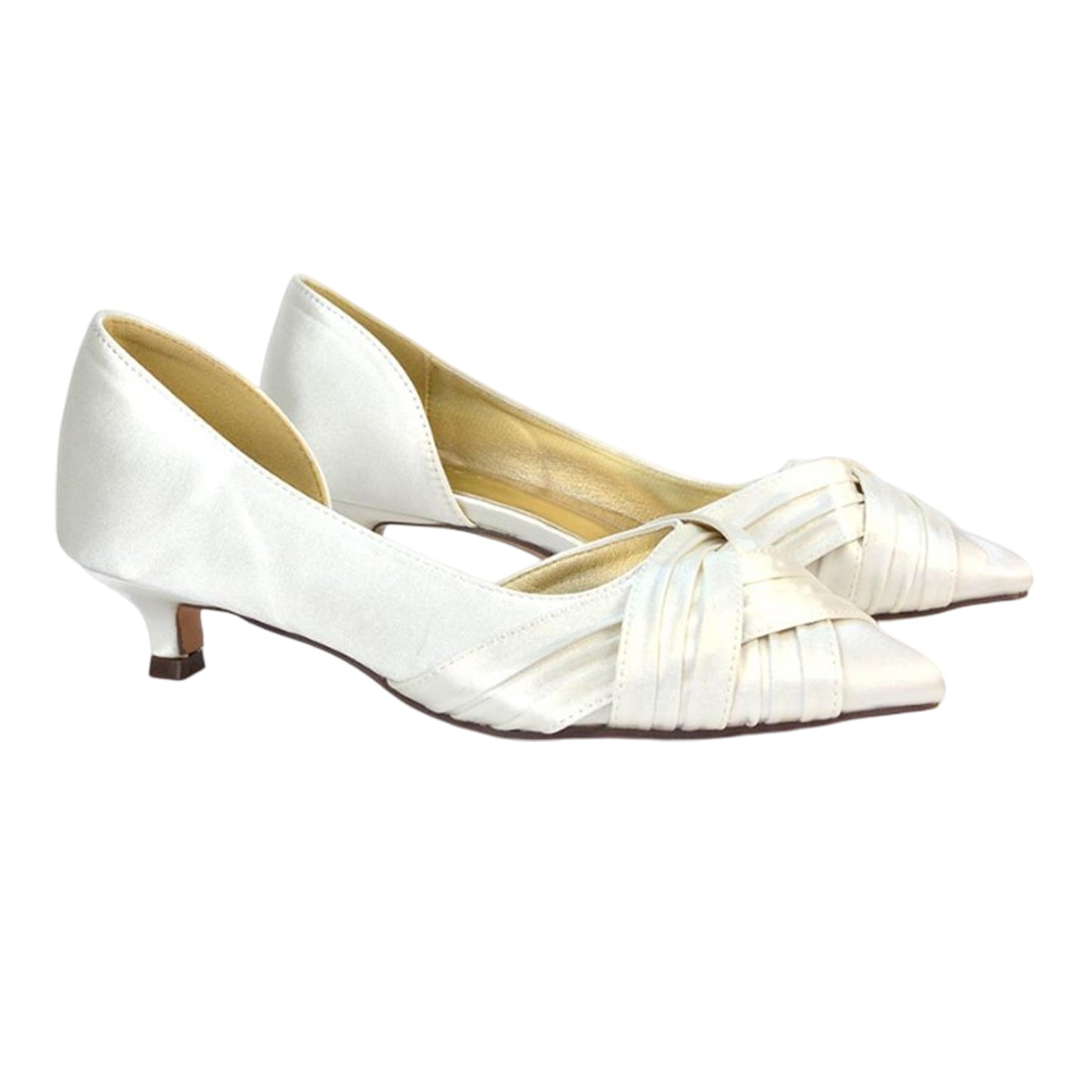 Ivory - Side - XY London Womens-Ladies Freya Pointed Low Kitten Heel Pumps