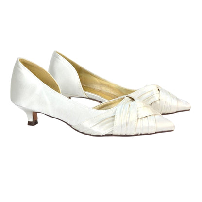 Ivory - Side - XY London Womens-Ladies Freya Pointed Low Kitten Heel Pumps