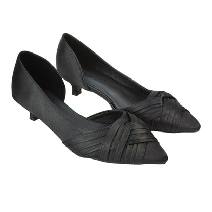 Black - Front - XY London Womens-Ladies Freya Pointed Low Kitten Heel Pumps