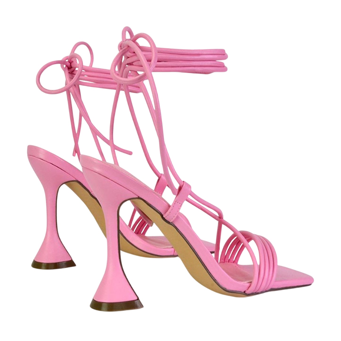 Pink - Back - XY London Womens-Ladies Axel Lace Up Strappy High Heels