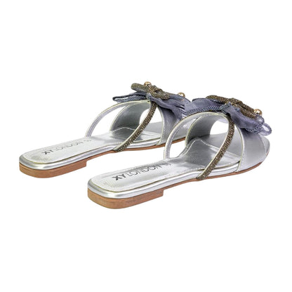 Silver - Back - XY London Womens-Ladies Zendaya Diamante Mesh Bow Flat Sandals