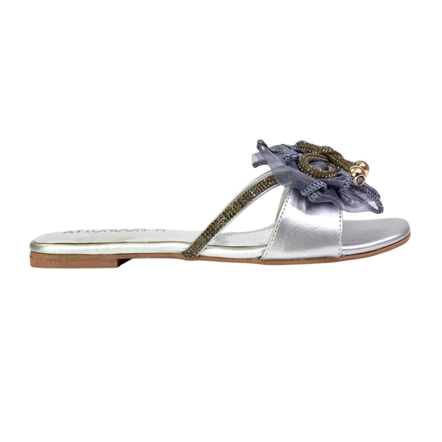 Silver - Lifestyle - XY London Womens-Ladies Zendaya Diamante Mesh Bow Flat Sandals