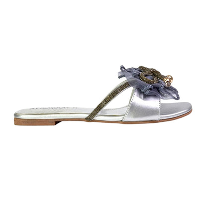 Silver - Lifestyle - XY London Womens-Ladies Zendaya Diamante Mesh Bow Flat Sandals