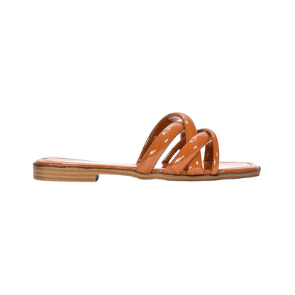 Brown - Back - XY London Womens-Ladies Fiona Strappy Patent Leather Flat Sliders