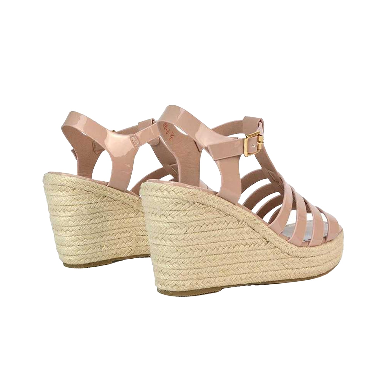 Nude - Back - XY London Womens-Ladies Remi Patent Leather Square Toe Wedge Sandals