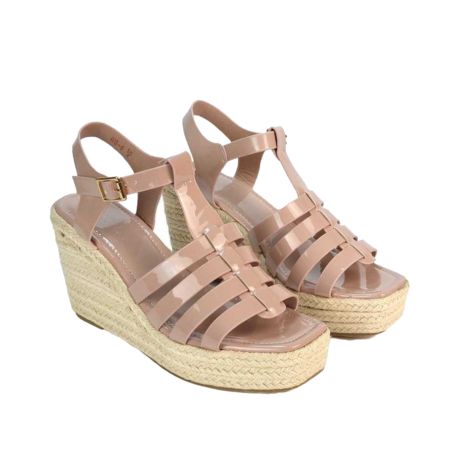 Nude - Lifestyle - XY London Womens-Ladies Remi Patent Leather Square Toe Wedge Sandals