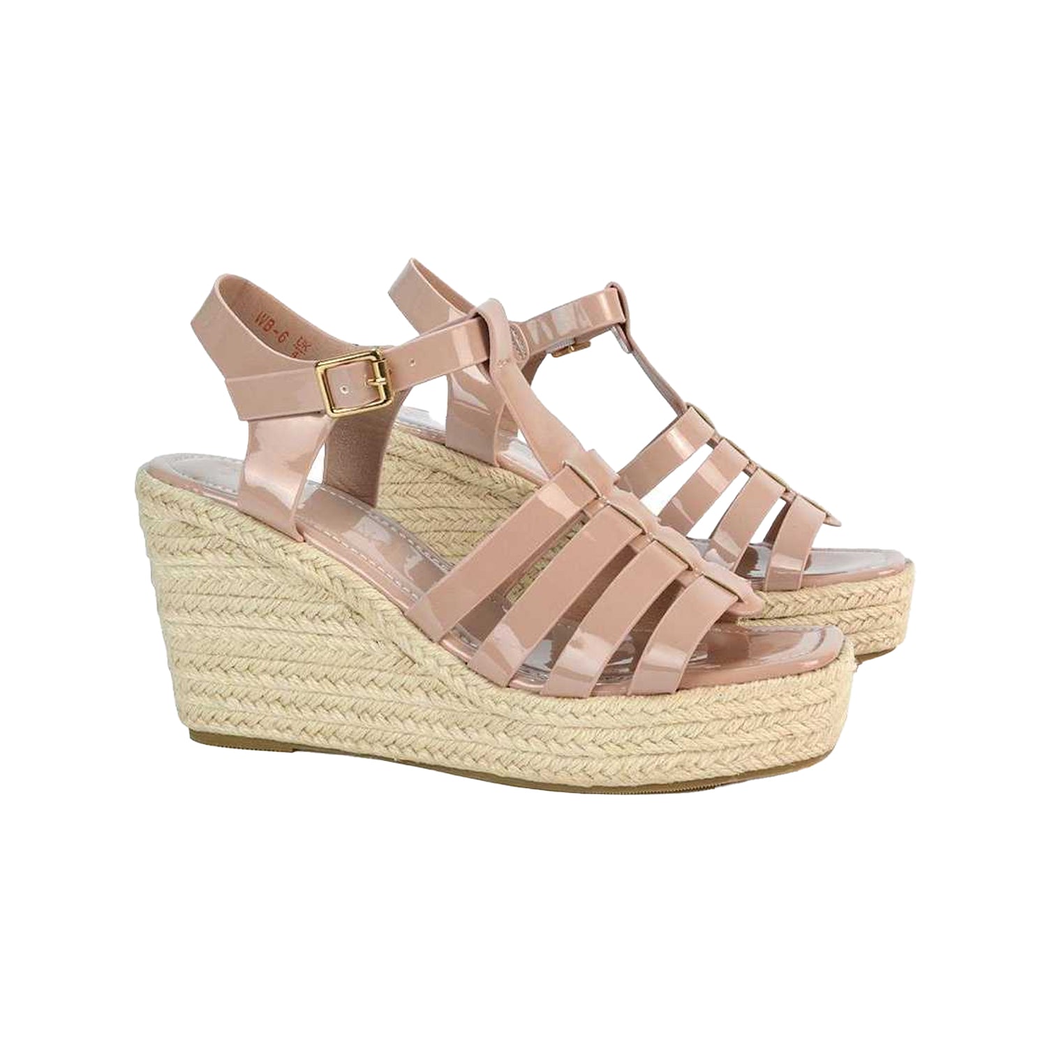 Nude - Pack Shot - XY London Womens-Ladies Remi Patent Leather Square Toe Wedge Sandals