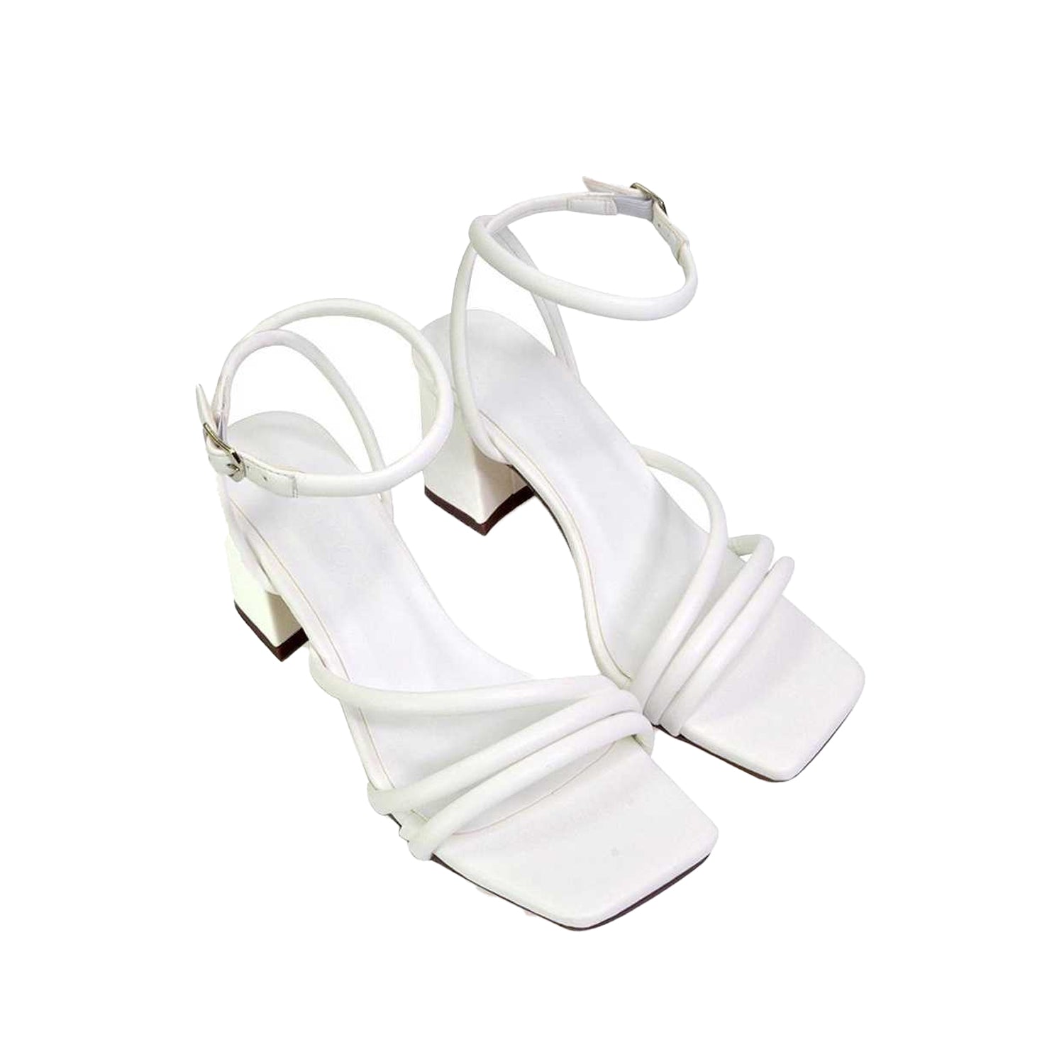 White - Side - XY London Womens-Ladies Trixie Medium Block Heel Sandals