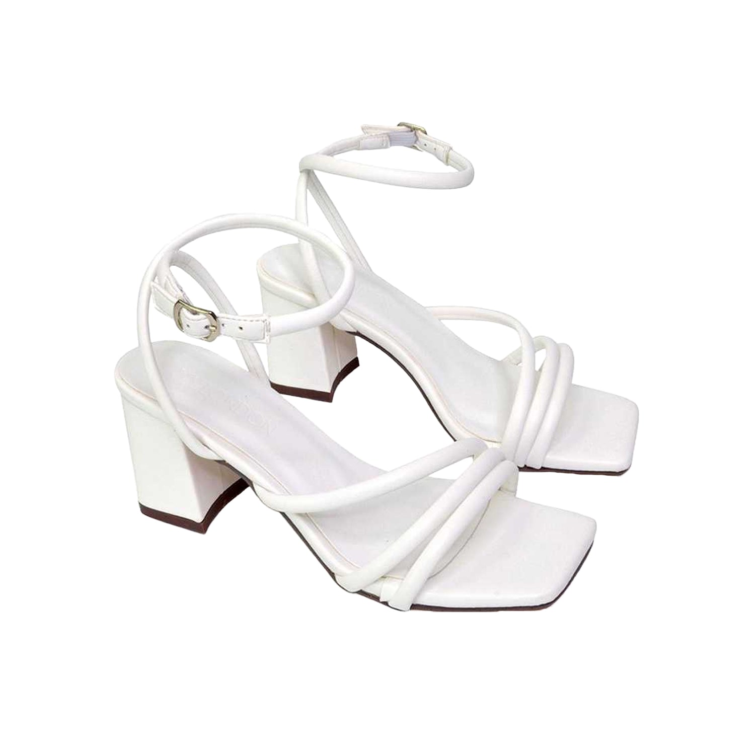White - Pack Shot - XY London Womens-Ladies Trixie Medium Block Heel Sandals