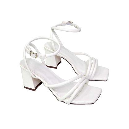 White - Pack Shot - XY London Womens-Ladies Trixie Medium Block Heel Sandals