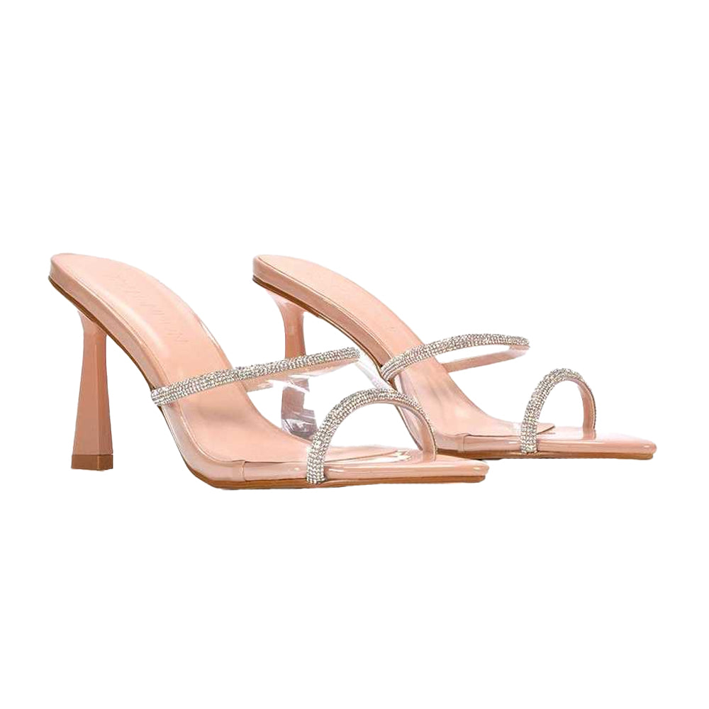 Nude - Side - XY London Womens-Ladies Luella Patent Leather Stiletto Heel Sandals