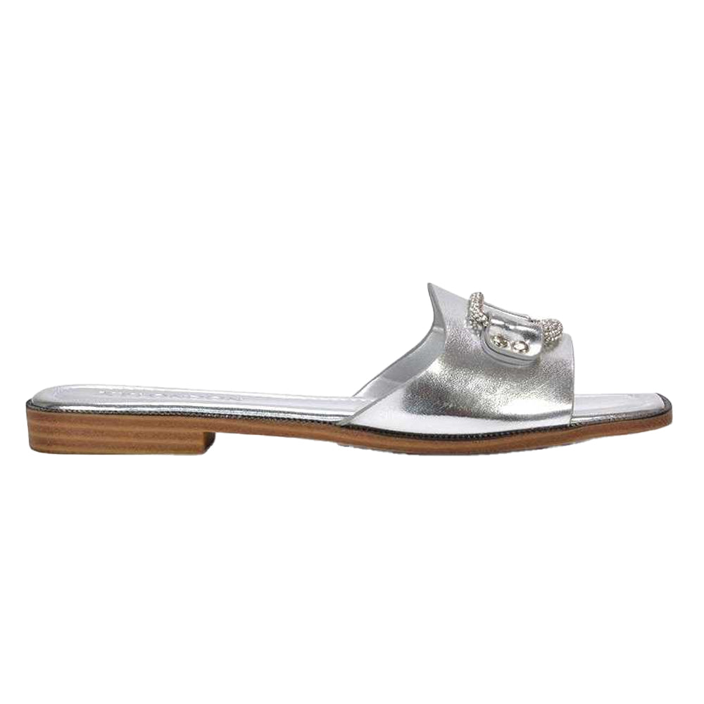 Silver - Back - XY London Womens-Ladies Annie Diamante Metallic Flat Sandals
