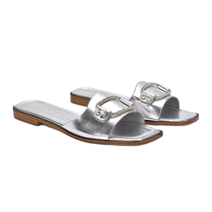 Silver - Lifestyle - XY London Womens-Ladies Annie Diamante Metallic Flat Sandals