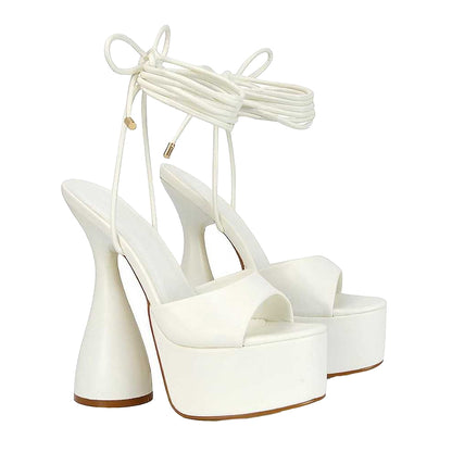 White - Side - XY London Womens-Ladies Celeste Cylindrical Peep Toe High Heels