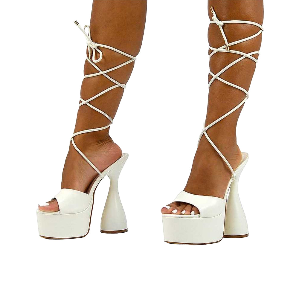 White - Lifestyle - XY London Womens-Ladies Celeste Cylindrical Peep Toe High Heels