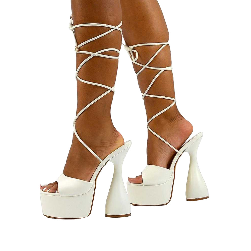 White - Pack Shot - XY London Womens-Ladies Celeste Cylindrical Peep Toe High Heels