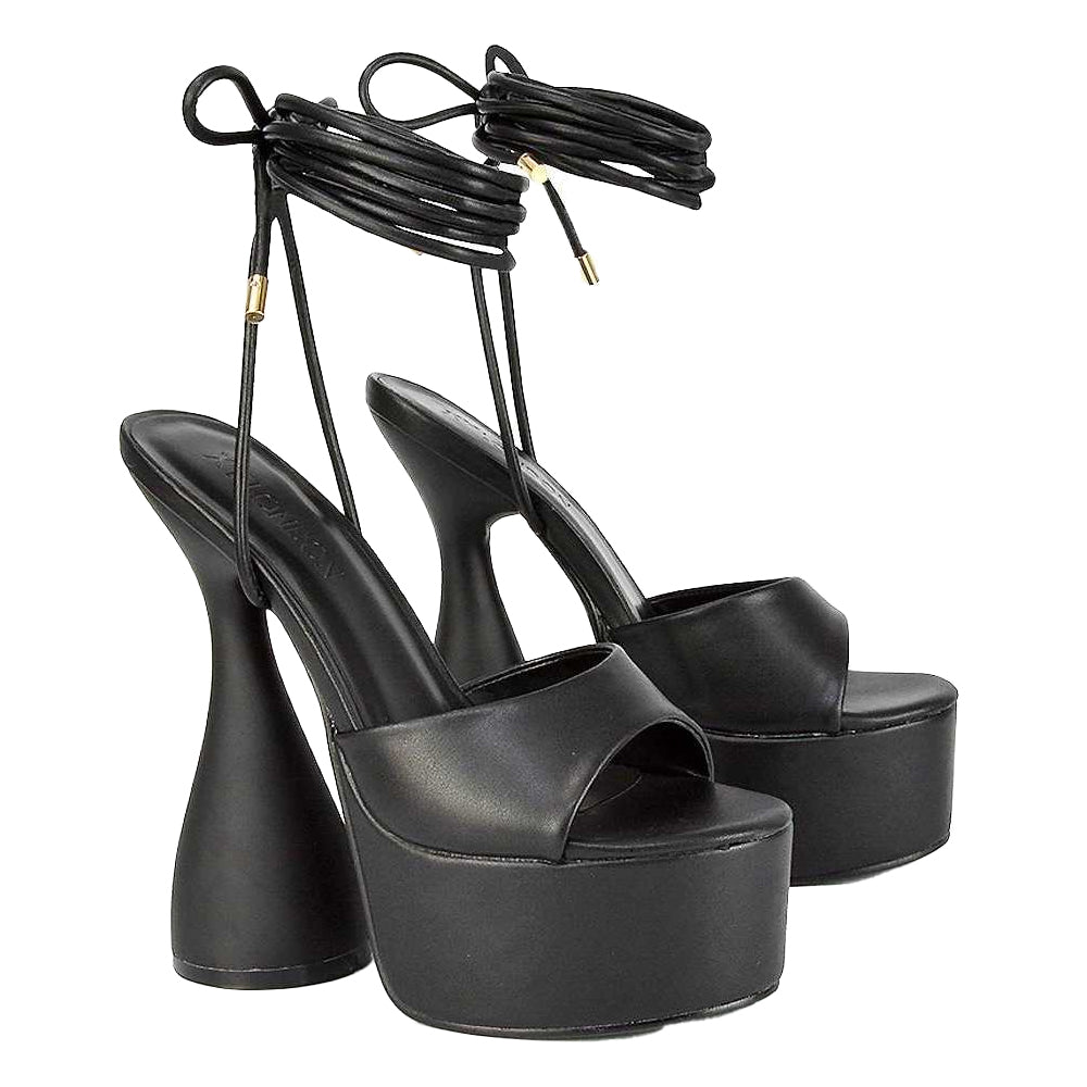 Red - Back - XY London Womens-Ladies Celeste Cylindrical Peep Toe High Heels