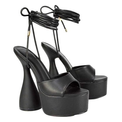 Red - Back - XY London Womens-Ladies Celeste Cylindrical Peep Toe High Heels