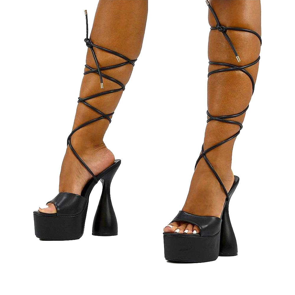 Black - Side - XY London Womens-Ladies Celeste Cylindrical Peep Toe High Heels