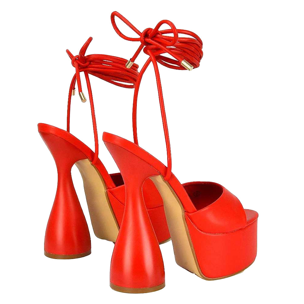 Red - Lifestyle - XY London Womens-Ladies Celeste Cylindrical Peep Toe High Heels