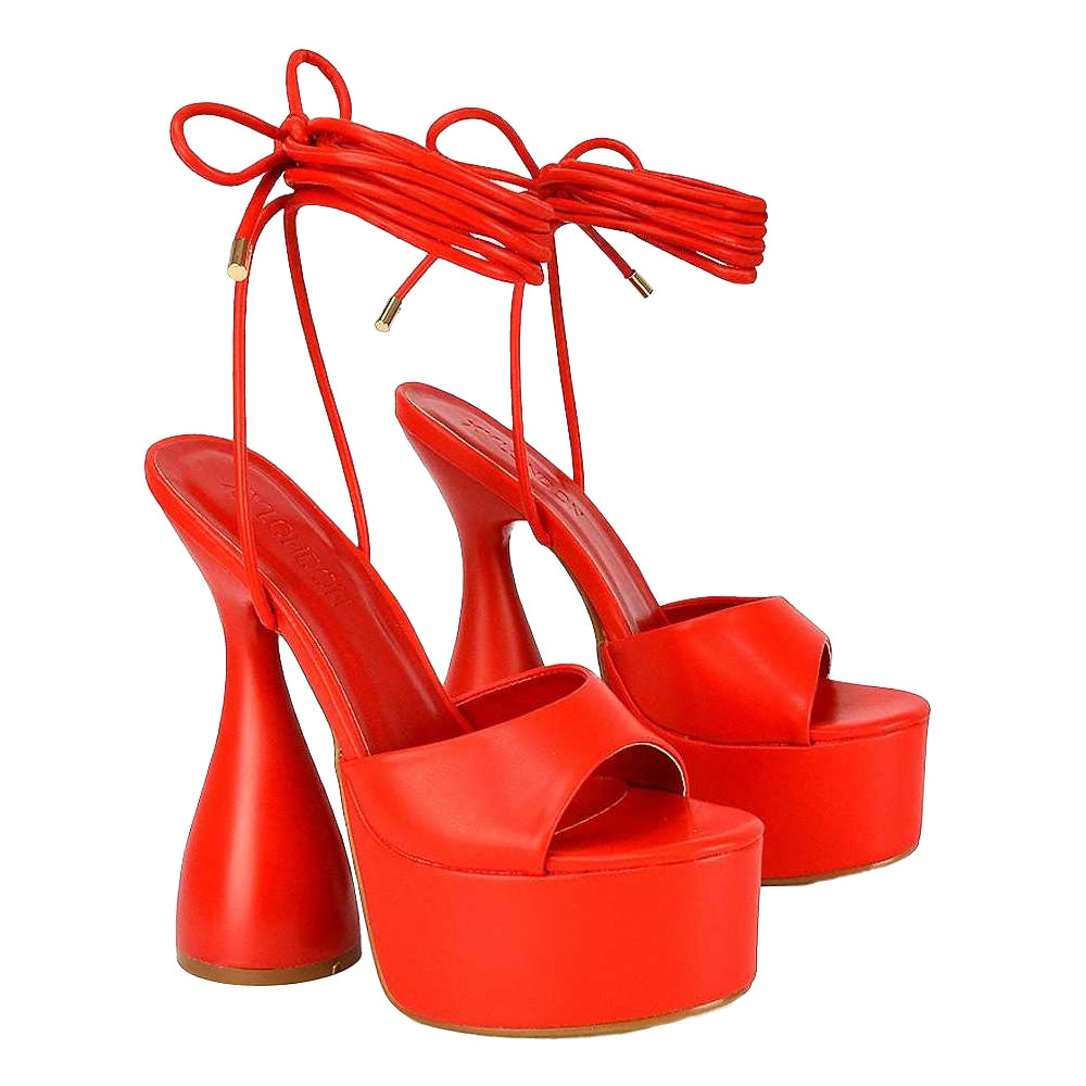 Red - Pack Shot - XY London Womens-Ladies Celeste Cylindrical Peep Toe High Heels