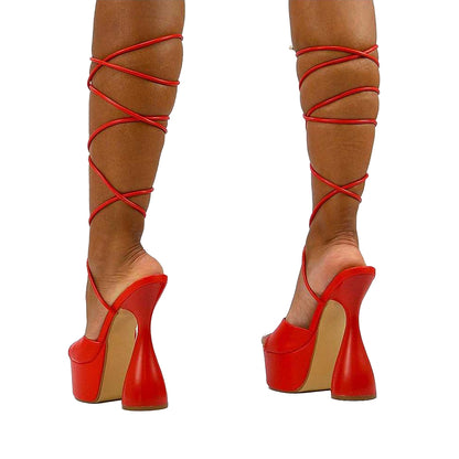 Red - Close up - XY London Womens-Ladies Celeste Cylindrical Peep Toe High Heels