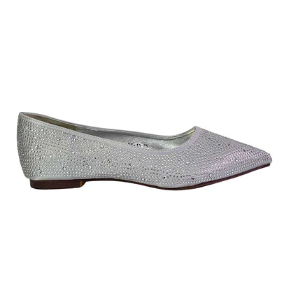 Silver - Front - XY London Womens-Ladies Marshall Rhinestone Pointed Flat Ballerina Flats