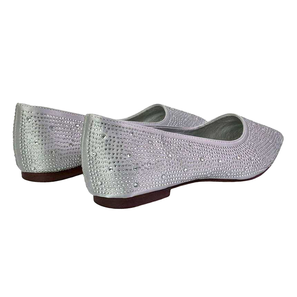 Silver - Back - XY London Womens-Ladies Marshall Rhinestone Pointed Flat Ballerina Flats