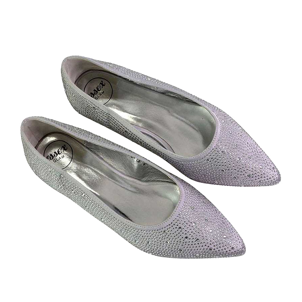 Silver - Side - XY London Womens-Ladies Marshall Rhinestone Pointed Flat Ballerina Flats