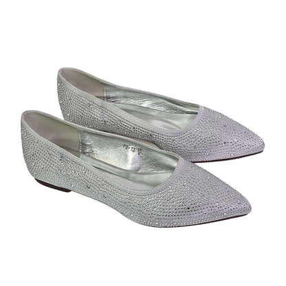 Silver - Pack Shot - XY London Womens-Ladies Marshall Rhinestone Pointed Flat Ballerina Flats