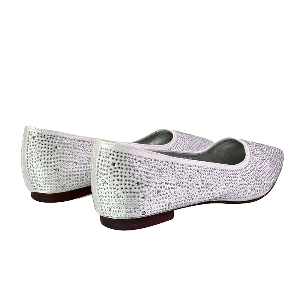 White - Back - XY London Womens-Ladies Marshall Rhinestone Pointed Flat Ballerina Flats