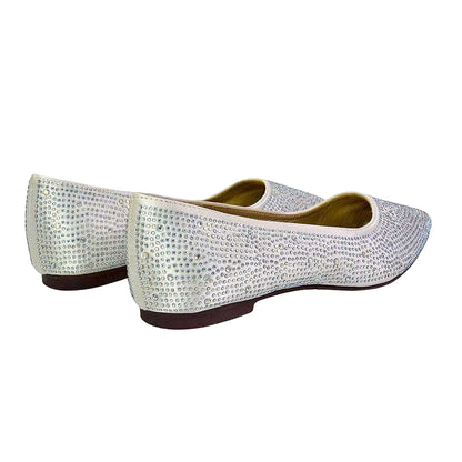 Ivory - Back - XY London Womens-Ladies Marshall Rhinestone Pointed Flat Ballerina Flats