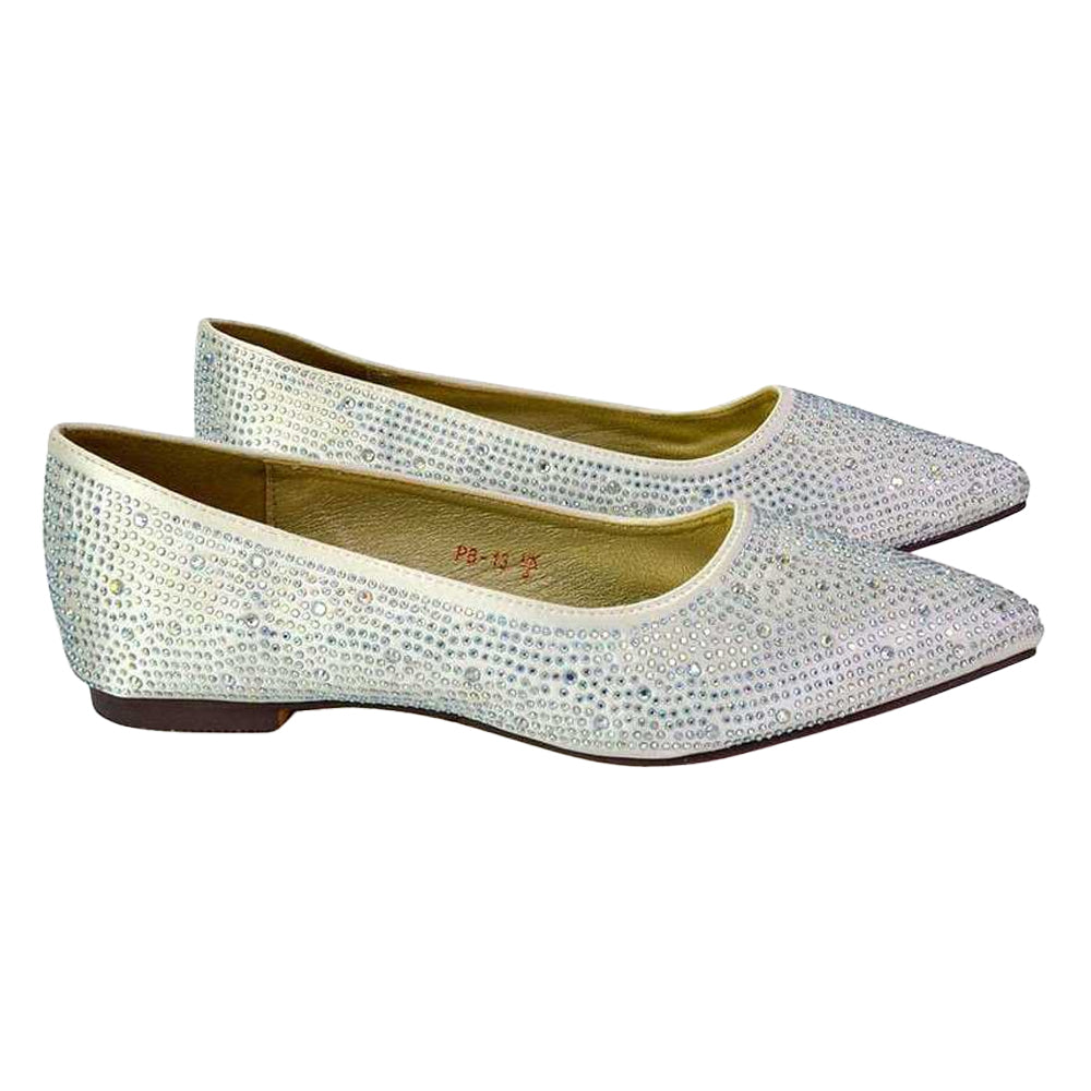 Ivory - Lifestyle - XY London Womens-Ladies Marshall Rhinestone Pointed Flat Ballerina Flats