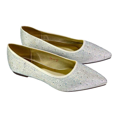 Ivory - Pack Shot - XY London Womens-Ladies Marshall Rhinestone Pointed Flat Ballerina Flats