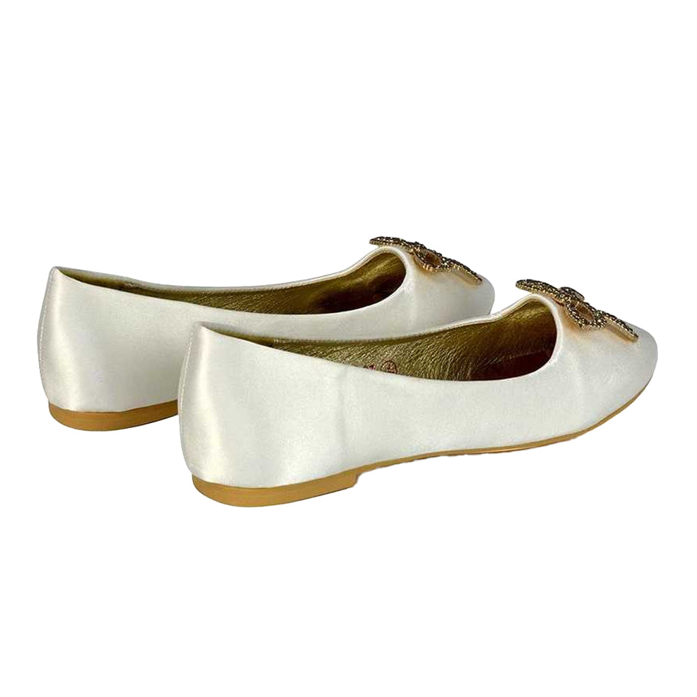 Ivory - Back - XY London Womens-Ladies Rory Diamante Slip-on Bow Ballerina Flats
