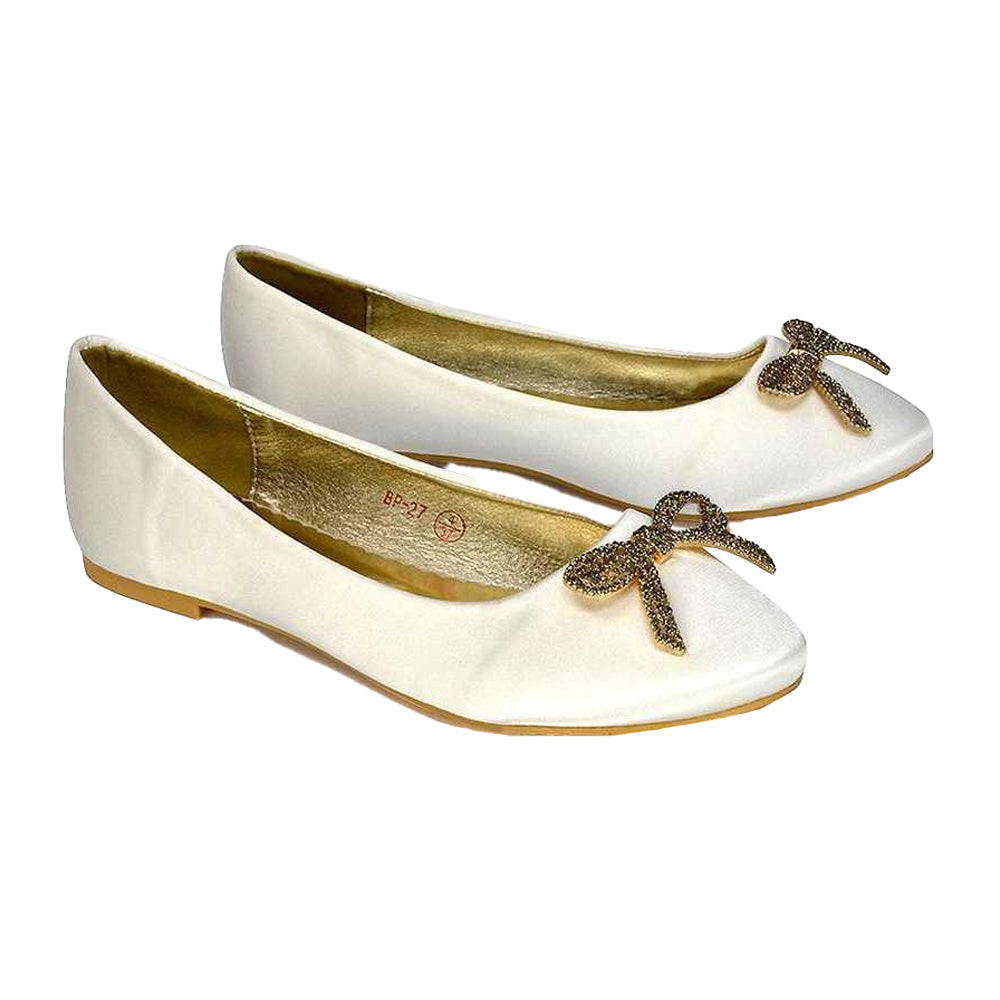 Ivory - Lifestyle - XY London Womens-Ladies Rory Diamante Slip-on Bow Ballerina Flats