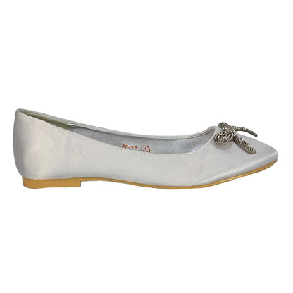 Silver - Front - XY London Womens-Ladies Rory Diamante Slip-on Bow Ballerina Flats