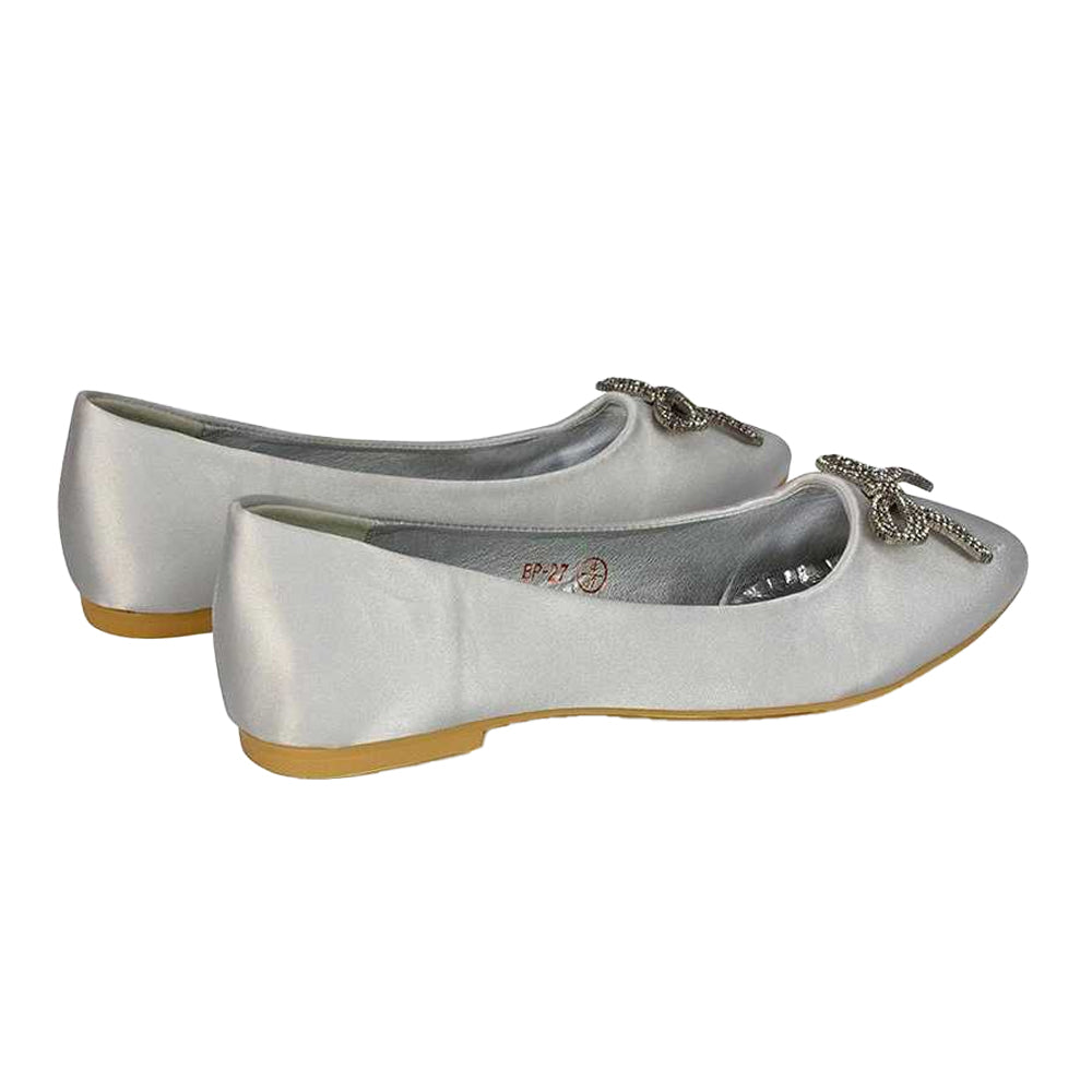 Silver - Back - XY London Womens-Ladies Rory Diamante Slip-on Bow Ballerina Flats