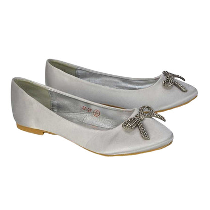 Silver - Lifestyle - XY London Womens-Ladies Rory Diamante Slip-on Bow Ballerina Flats