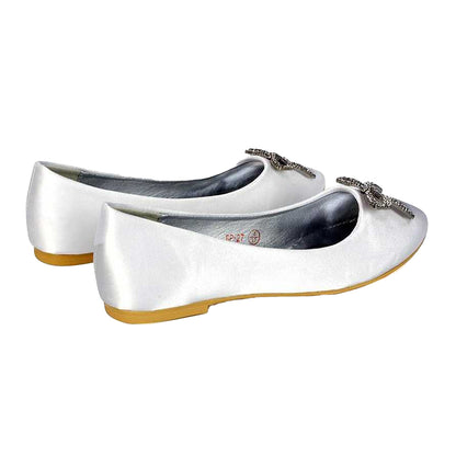 White - Back - XY London Womens-Ladies Rory Diamante Slip-on Bow Ballerina Flats