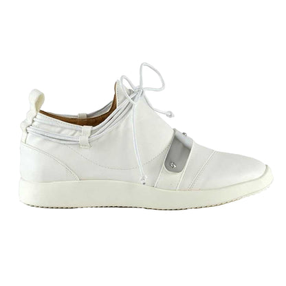 White - Side - XY London Womens-Ladies Evanescence Metallic Detail Lace Up Flat Trainers