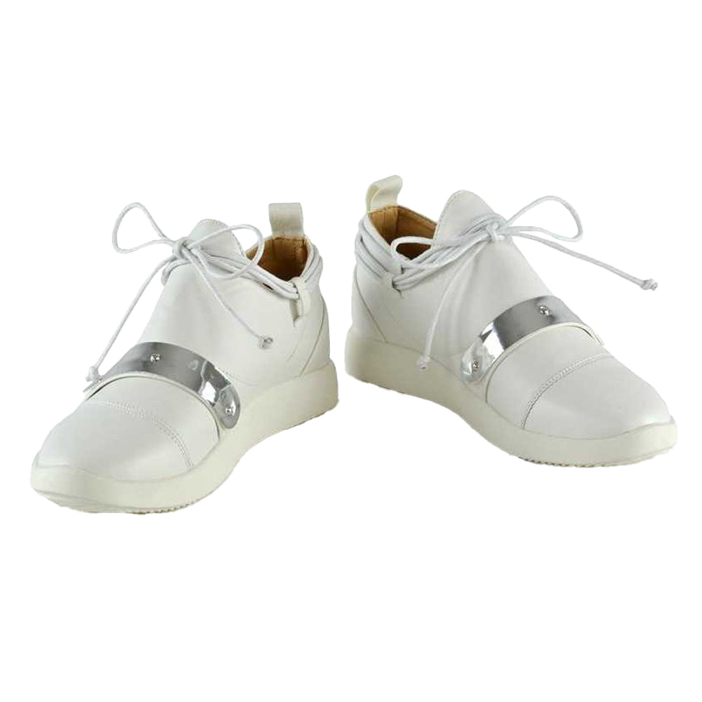 White - Pack Shot - XY London Womens-Ladies Evanescence Metallic Detail Lace Up Flat Trainers