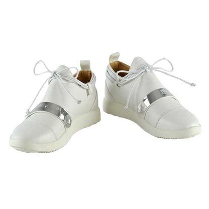 White - Pack Shot - XY London Womens-Ladies Evanescence Metallic Detail Lace Up Flat Trainers