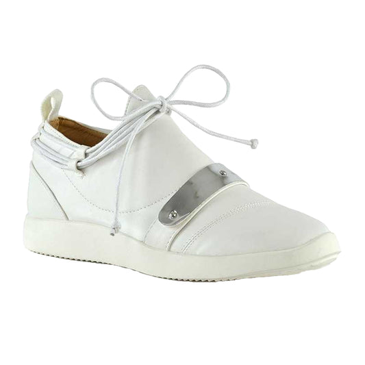 White - Front - XY London Womens-Ladies Evanescence Metallic Detail Lace Up Flat Trainers