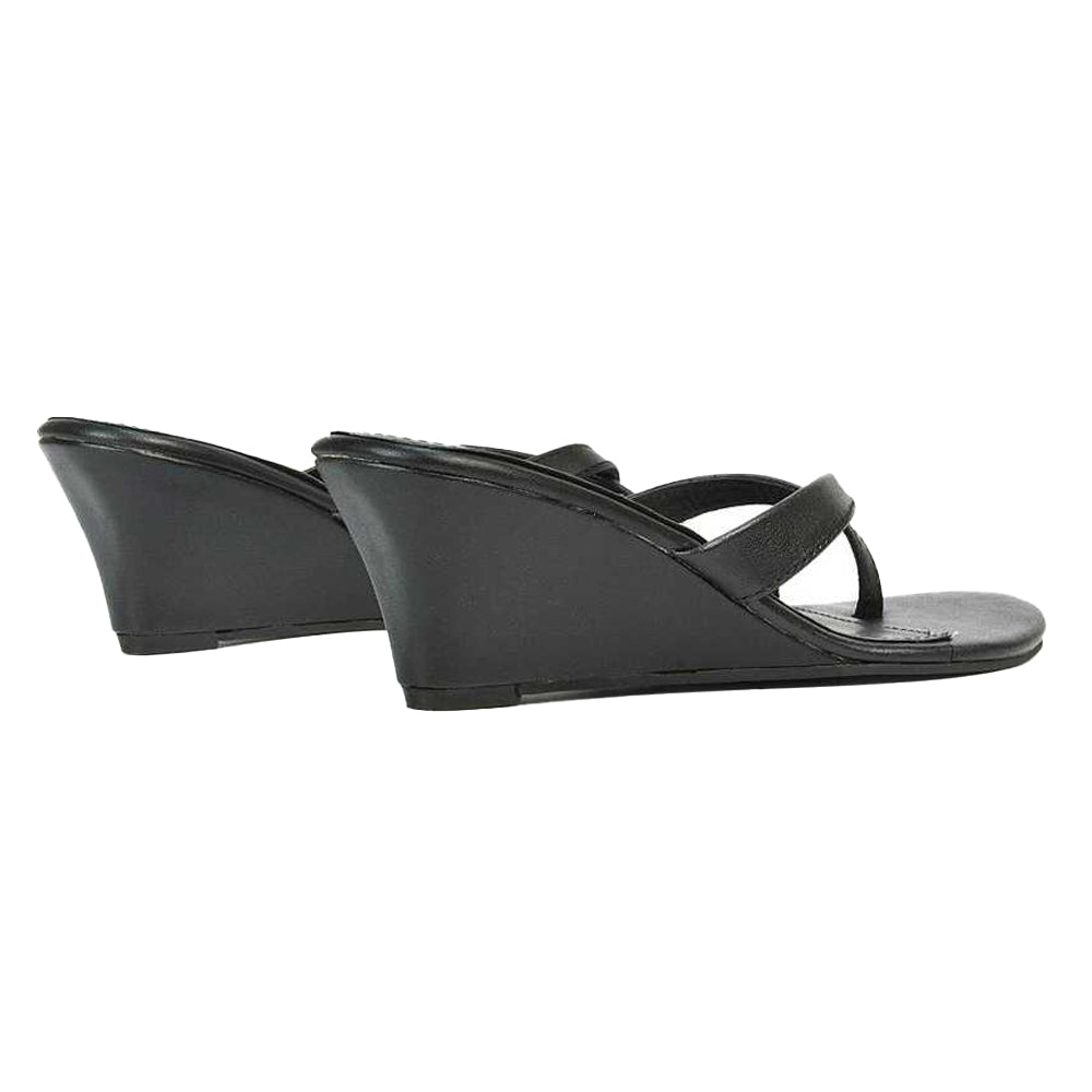 Black - Back - XY London Womens-Ladies Hattie Leather Low Wedge Sandals