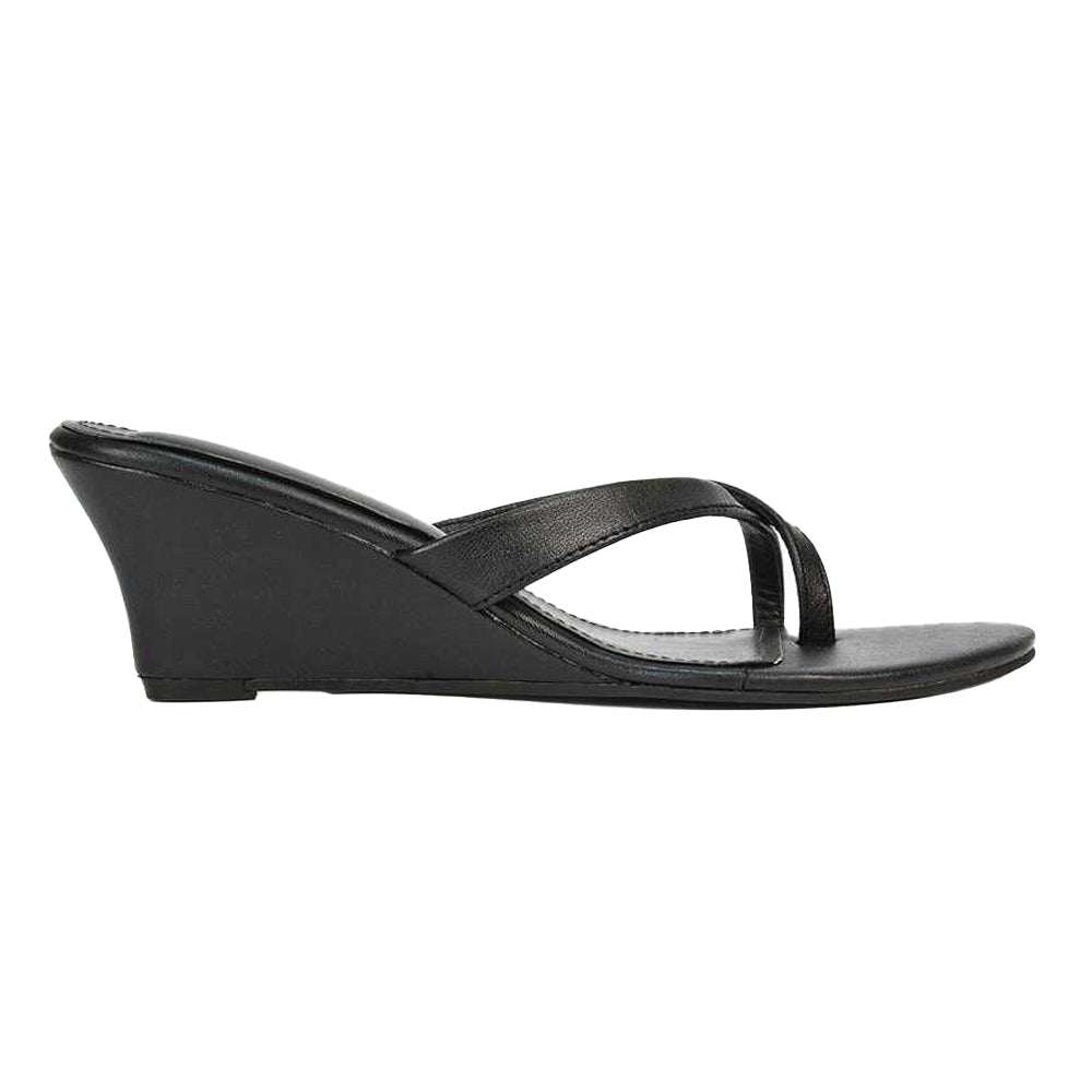 Black - Side - XY London Womens-Ladies Hattie Leather Low Wedge Sandals