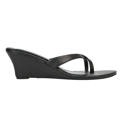 Black - Side - XY London Womens-Ladies Hattie Leather Low Wedge Sandals