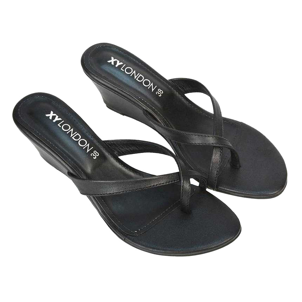 Black - Lifestyle - XY London Womens-Ladies Hattie Leather Low Wedge Sandals