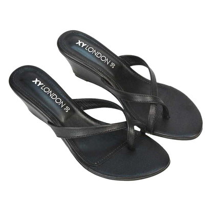 Black - Lifestyle - XY London Womens-Ladies Hattie Leather Low Wedge Sandals