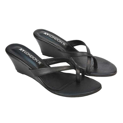 Black - Pack Shot - XY London Womens-Ladies Hattie Leather Low Wedge Sandals